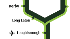 A diagram showing part of Midland Mainline's routemap